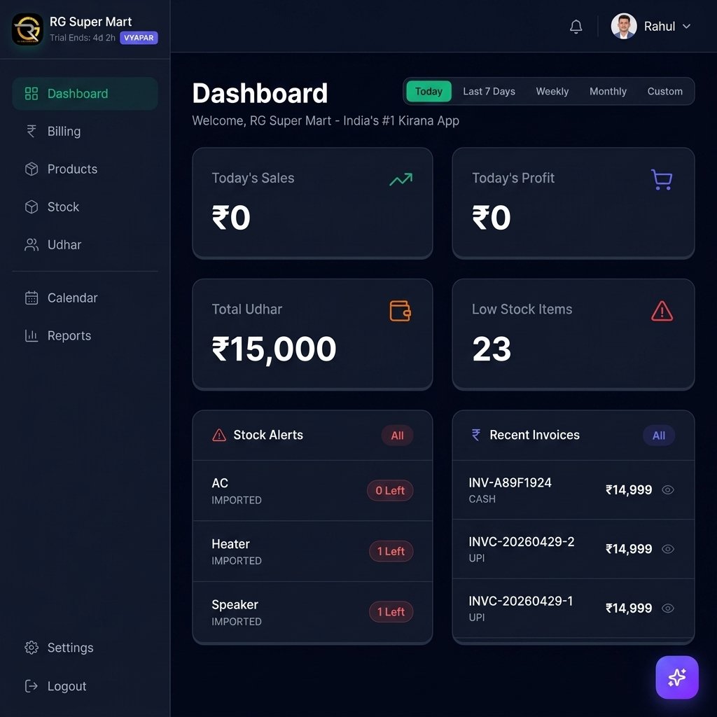 Vyapar Sarthi Dashboard Mockup